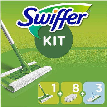 Swiffer Starter Kit Scopa Lavapavimenti con Manico 8 Panni Secco 3 Panni Umidi