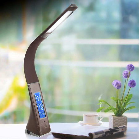 Lampada Scrivania Touch con Calendario Orologio Sveglia Luce LED Regolabile Moro
