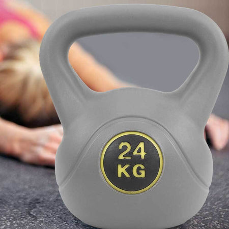 Kettlebel Peso 24kg Esercizi Fitness Allenamento Palestra Sport in PVC Grigio