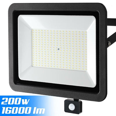 Faro LED 200W Luce Alta Luminosita 16000lm Faretto esterno con Sensore Movimento