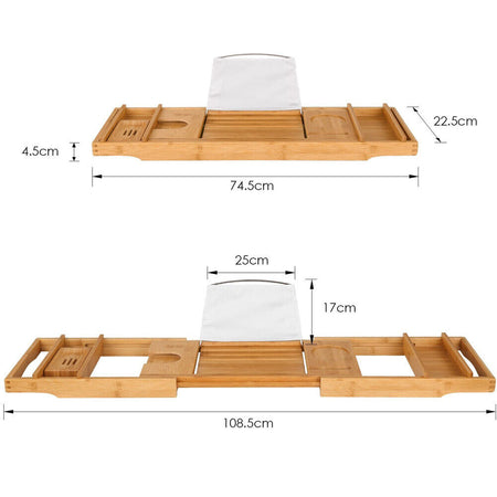 Tavolino Vassoio Vasca Bagno Regolabile Legno Bambu Supporto Tablet Scomparti