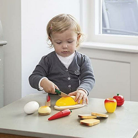 Cibi Cucina Tagliare Giocattolo Bambini in Legno con Vassoio Adesivo a Strappo