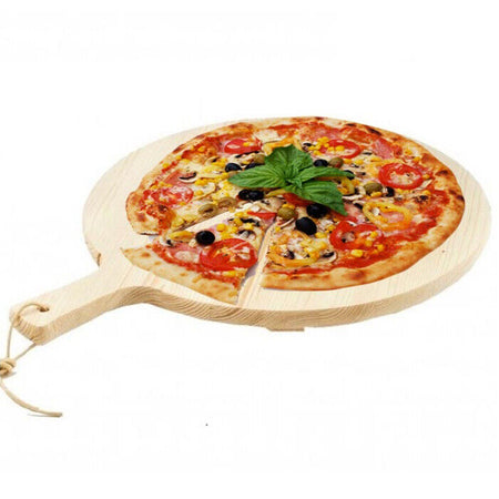 Tagliere Per Pizza Rotondo 49 cm In Legno di Abete Con Manico Affettati Cucina