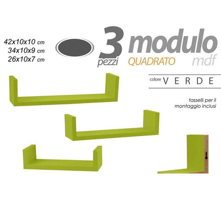 Set 3 Mensole da Parete Moderne Design con Bordi Mensola Scaffale Legno Verde