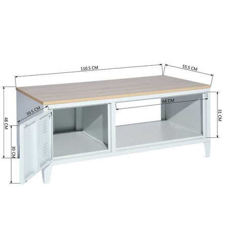 Tavolino Divano Salotto Rettangolare Design Moderno Metallo e Legno con Anta