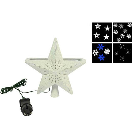 Puntale Proiettore a LED Albero di Natale Forma Stella Bianco 4 Giochi di Luce