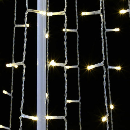 Albero Natale Luminoso 220cm 592 LED Bianco Caldo 8 Giochi Luce Metallo Esterno