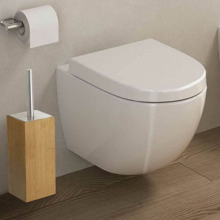 Portascopino Bagno con Spazzolone WC per Bagno in Legno di Bambu e Metallo 23cm