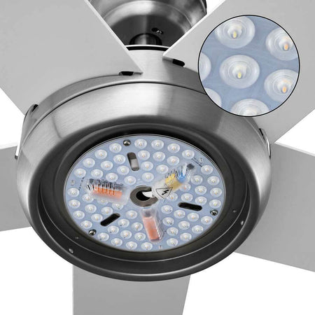 Ventilatore da Soffitto 5 Pale Legno con Lampada Luce LED e Telecomando 132cm