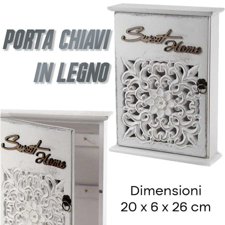 Armadietto Portachiavi da Parete in Legno Design Floreale Dimensioni 20x6x26H cm