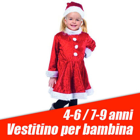 Vestito Completo Abito Natalizio per Bambini e Bambine 4-6/7-9 Anni Rosso