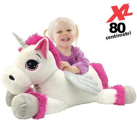 Peluche Unicorno Gigante XL 80cm Cavallo Pupazzo Giocattolo Bambini Bianco Grigi