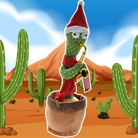 Peluche Cactus con Cappello Natalizio e Tromba Danzante Balla Musica Movimento