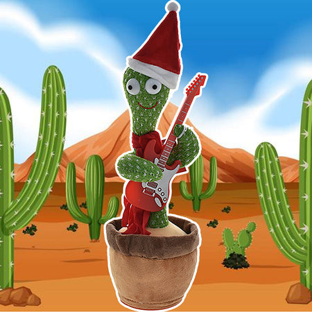 Peluche Cactus con Cappello Natalizio e Chitarra Danzante Balla Musica Movimento