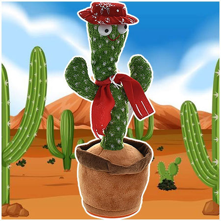 Peluche Cactus con Cappello e Sciarpa Danzante Balla Musica Movimento a Batteria