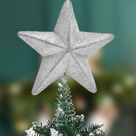 Puntale Forma Stella Argento con Glitter Altezza 30cm Decorazione Albero Natale