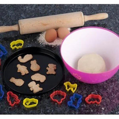 Set 10 pezzi formine per biscotti con teglia da forno e mattarello e scodella