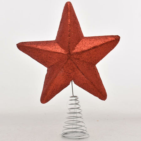 Puntale Forma Stella Rosso con Glitter Altezza 30cm Decorazione Albero di Natale