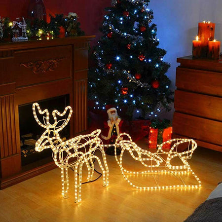 Renna Luminosa con Slitta per Esterno Tubo Giardino Natale Luce Decorazione Cald