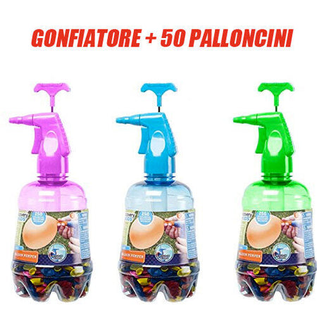 Gonfiatore Pompa Palloncini D'acqua Gavettone + 50 Palloncini Feste Party Mare