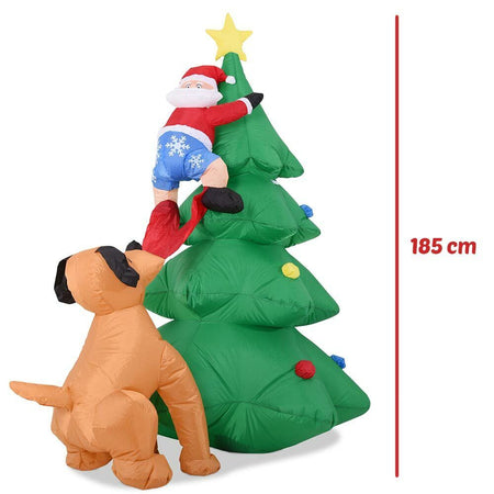 Gonfiabile Albero di Natale con Babbo Natale e Cane 180cm con Luci LED Esterno