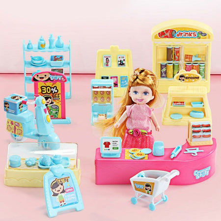 Distributore Dolci Playset Supermercato Giocattolo Bambini con Bambola Accessori