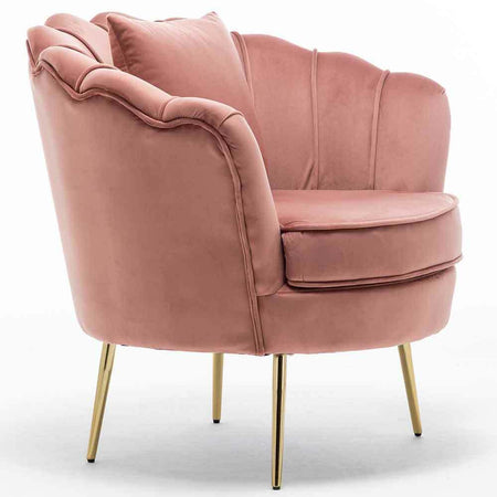 Poltrona Sedia Relax Tessuto Velluto e Metallo Imbottita Design Moderno Pink