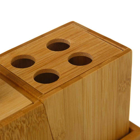 Set Bagno 3pz Con Dispenser Sapone Bicchiere Portaspazzolini In legno di Bambu'