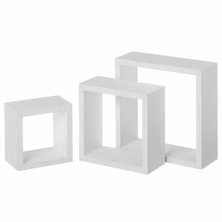 Set 3 Mensole Parete 25cm Moderne Design Cubo Mensola Scaffale Legno MDF Bianco