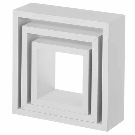 Set 3 Mensole Parete 25cm Moderne Design Cubo Mensola Scaffale Legno MDF Bianco