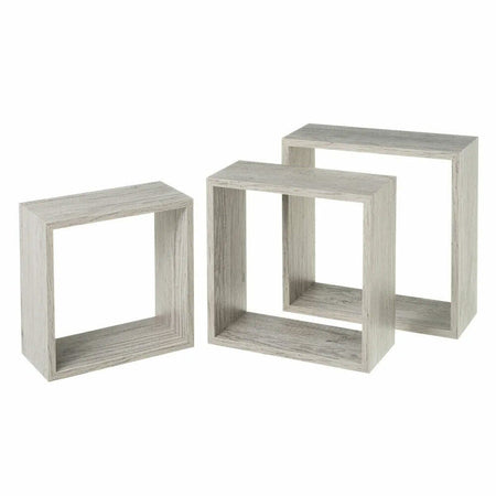 Set 3 Mensole da Parete Moderne Design Cubo Mensola Scaffale in Legno MDF Grigio