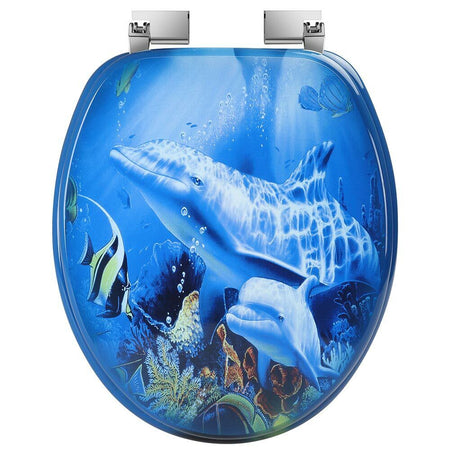 Copriwater Universale con Stampa Delfini Oceano Copri Tavoletta WC Bagno Legno