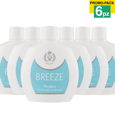 6 x Breeze Squeeze Deodorante Profumato Neutro 100ml Corpo No Gas