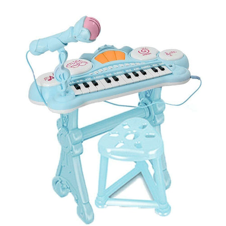 Pianola Tastiera Giocattolo Bambini 24 Tasti Microfono Attacco Mp3 Supporto Blu
