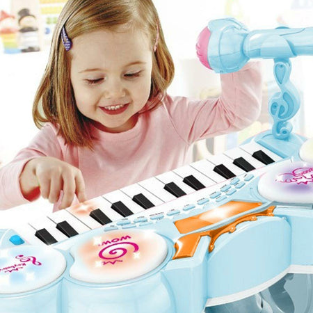 Pianola Tastiera Giocattolo Bambini 24 Tasti Microfono Attacco Mp3 Supporto Blu