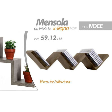 Mensola Parete Moderna Design Zig Zag Mensole Muro Scaffale 3 Ripiani Noce