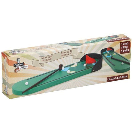 Set Mini Golf Gioco da Tavolo Scrivania in Legno con Mazza e Palline 32x9x3cm