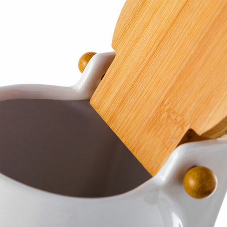 Barattolo In Ceramica con Tappo Legno Bambu per Sale Zucchero Caffe 0,7lt Bianco