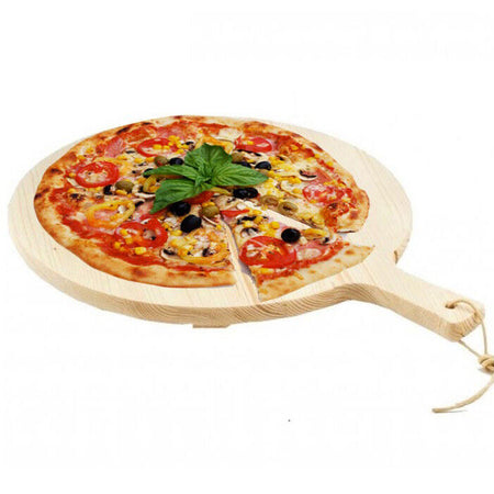 Tagliere Per Pizza Rotondo 34 cm In Legno Di Abete Con Manico Affettati Cucina
