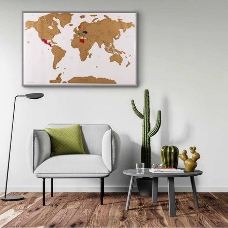 Poster Mappamondo da Grattare Cartina Geografica Mappa del Mondo 80x60 Bianco
