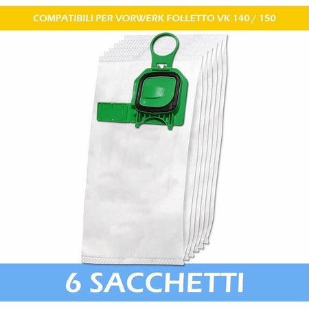 Kit 6 Sacchetti Aspirapolvere Scopa Elettrica Folletto VK140 VK150 Compatibili