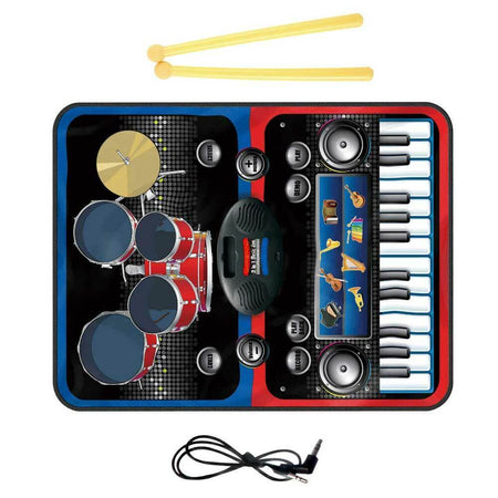 Tappeto Musicale 2in1 Batteria Tastiera Con Bacchette Playmat Bambini 60x90cm