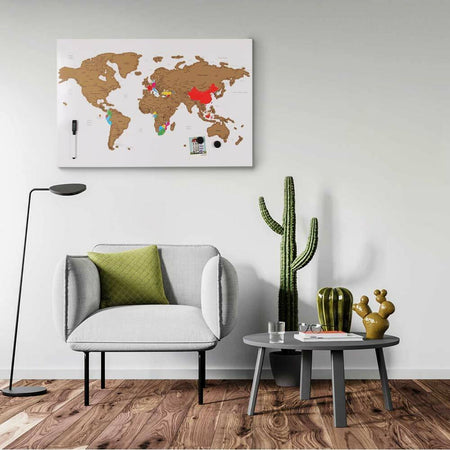 Lavagna Magnetica Mappamondo da Grattare Mappa del Mondo 60x40 Bianco Pennarello