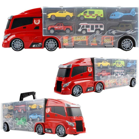 Camion Bisarca Porta Auto con 6 Macchinine Giocattolo Bambini con Mappa Gioco