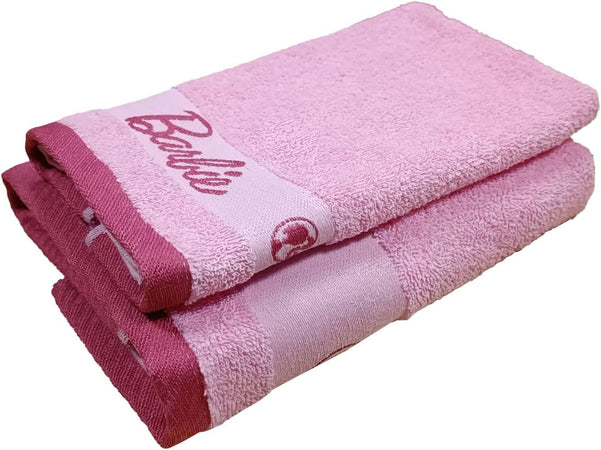 Barbie Mattel Set 2 Asciugamani Bagno Rosa Con Scatola Completo Asciugamano Viso + Asciugamano Ospite