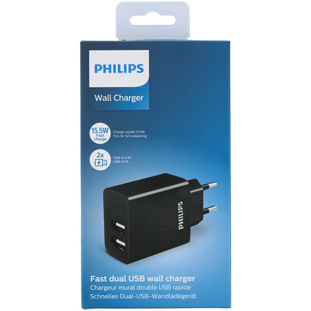 Philips Caricabatterie da Parete 2 Porte USB Carica Veloce Anti-Surriscaldamento