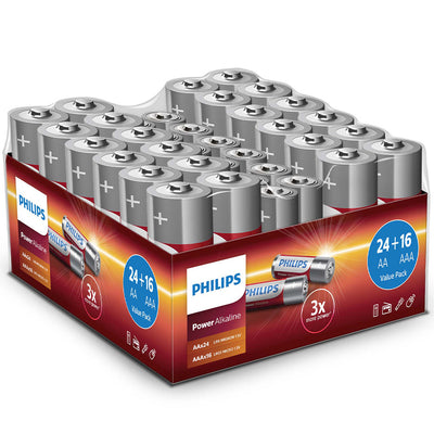 Philips 40 Batterie Pile Monouso Alcaline 24 Stilo e 16 Ministilo Lunga Durata