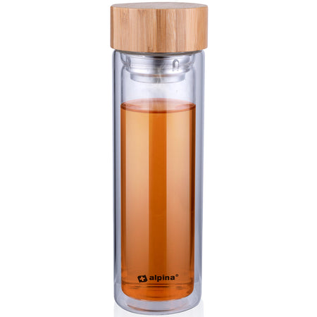 Borraccia Termica in Vetro 450 ml Bottiglia con Tappo in Bambù e Filtro del Tè