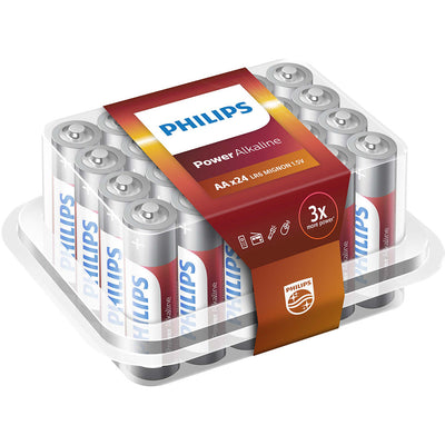 Confezione 24 Batterie Alcaline Philips Powerlife AA Stilo Pile Monouso 1,5 V