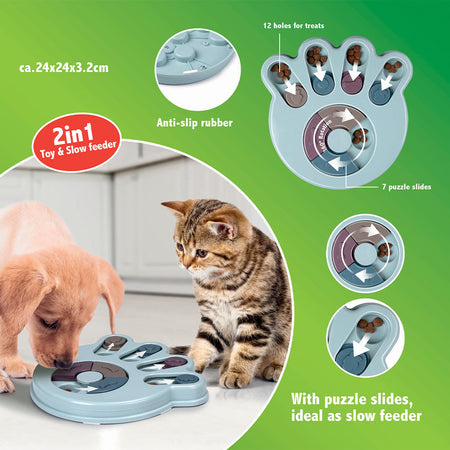 Gioco Educativo per Cani e Gatti Dispenser Crocchette Interattivo Animali Azzurro
